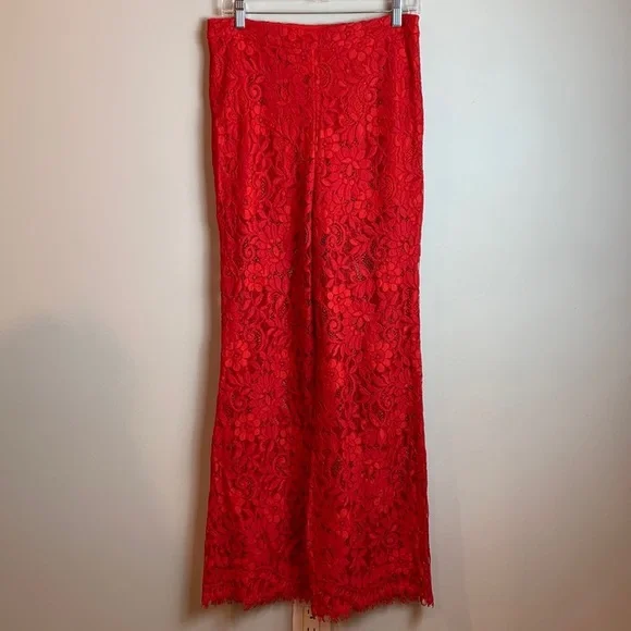 NBD High Rise Red Lace Pants with Frayed Hemline NEW! - Picture 3 of 8